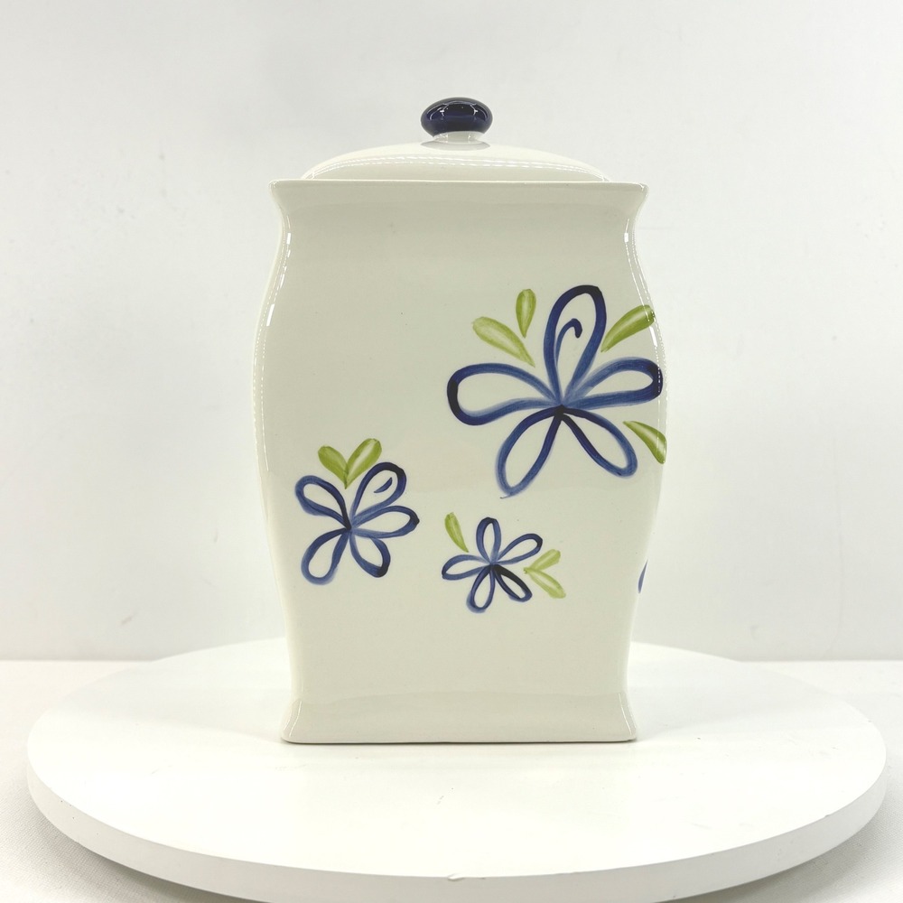 Starbucks 2003 Vintage Ceramic‎ Floral Canister Jar with Lid Blue Green White